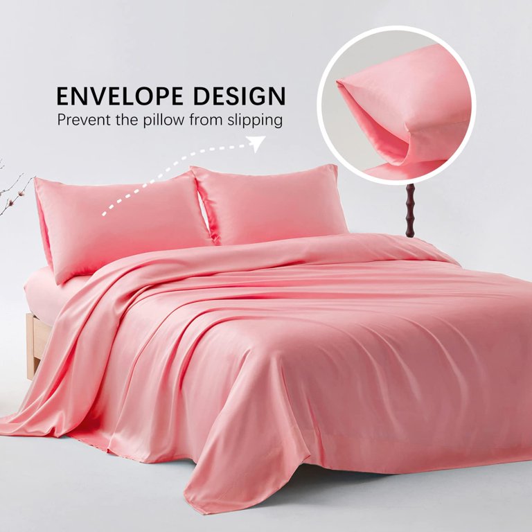 Candoury Satin Sheets Queen Bed Set 4 Pcs Soft and Durable