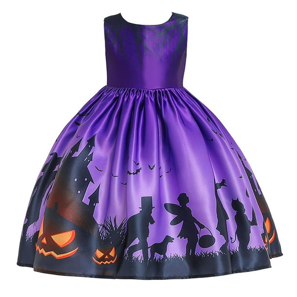Vestido de ninas Disfraz de Halloween para Vestidos de fiesta para ninas Ninas Calabaza violeta perfke vestidos de ninas Walmart en linea