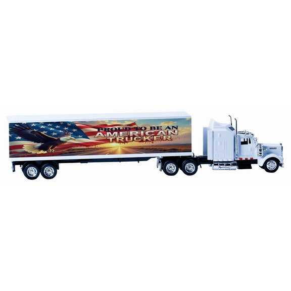 Shop72 USA America Theme Diecast Truck with Trailer - 1: 43 Scale Kenworth W900 with American Trucker Design