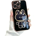 thumbnail image 1 of Funda con soporte oculto para iPhone 11 Pro Max, diseño de conejo, suave TPU, a prueba de golpes, con espejo 3D y protección para cámara, para mujeres y niñas (negro), 1 of 8
