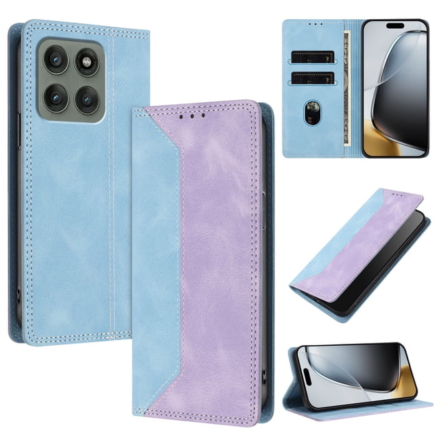 Funda FOXDOCK para Motorola Edge 60 Pro de Cuero Premium Bicolor con Ranuras RFID, Carcasa Tipo Billetera Antigolpes y Soporte Plegable