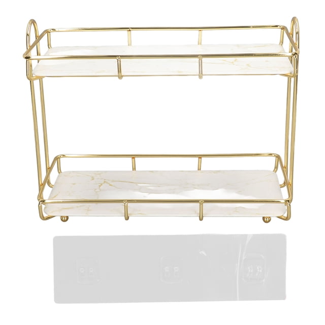 Étagère de Salle de Bain à 2 Niveaux avec Rangement Cosmétique Doré Petit 31x23cm