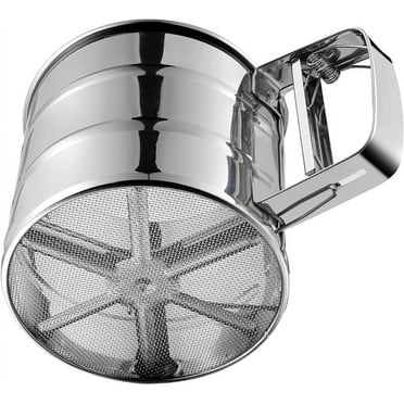 Flour Sifter, Stainless Steel Sifter for Baking, Double Layer Fine Mesh Baking Sifter, One Hand Press Crank Sifter for Powdered Sugar Shaker Duster, Flour Sieve Sifter for Baking Cakes