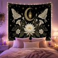 thumbnail image 2 of White Lotus and Crescent Moon with Moths Against Black Stars, Mystical Celestial for Dark Aesthetic Lovers, Botanical Wall Art, Halloween Gift, Tapestry Wall Hanging for Bedroom and Dorm, 2 of 7