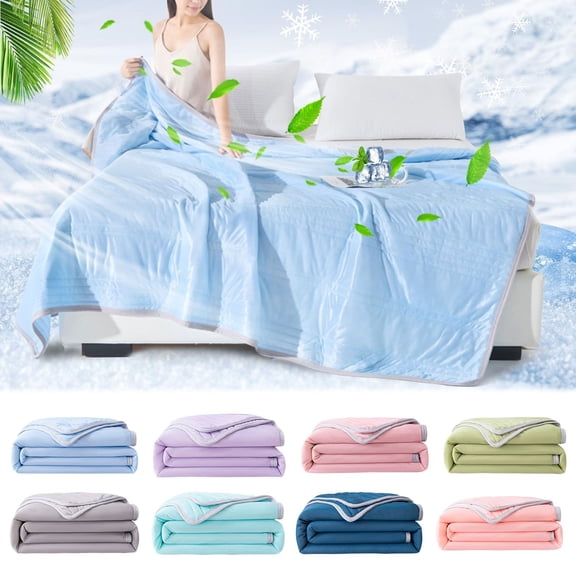 Ice Cooling Blanket Summer Nap Quilt, 100X70Cm Portable Cooling Throw for Hot Sleepers, Lightweight Car Office Bedding, Cool Summer Blanket for Hot Sleepers (Random Color)