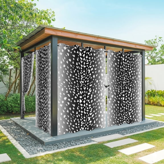 Art Black Outdoor Curtains for Patio, Vintage White Polka Dots Black Gray Ombre Farmhouse Country Sunshade Privacy Drapes Grommet Waterproof Outside Curtains for Porch/Cabana/Balcony 54"x95", 2 Panel