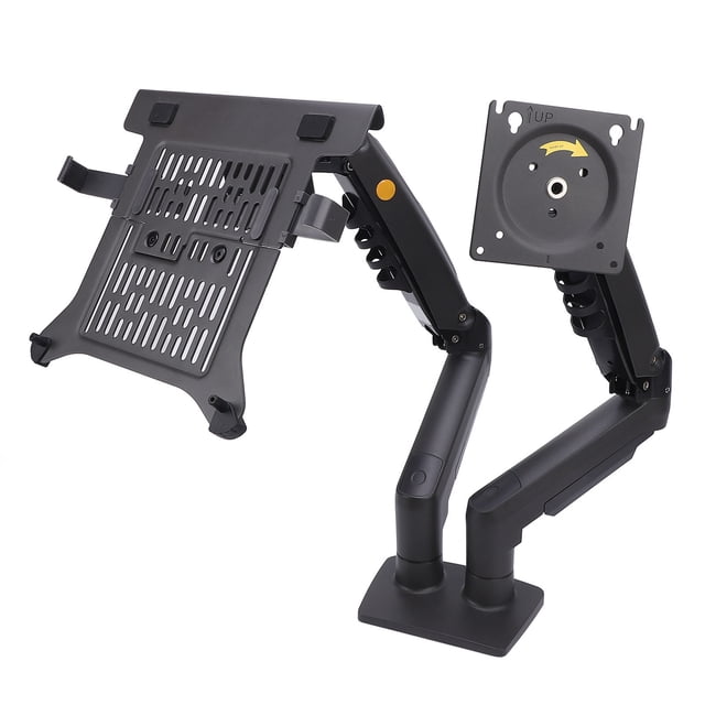 Support de Bureau pour Ordinateur Portable, Compatibilité Robuste Rotation 360 Double Bras Support de Bureau Design 2 en 1 90 Réglage Vertical pour le Travail