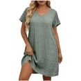 thumbnail image 3 of HVOBTTY Summer Women's Short Sleeve Cocktail-Length A-Line Dress Plus Size Solid Color V Neck Raglan Relaxed Daily Out Wear, 3 of 5