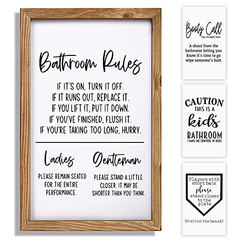 Bathroom Rules Sign With 4 Interchangeable Sayings Funny Farmhouse Decor Rustic Home Toilet Wall Modern For Es 11x16 Inch Com - Bathroom Wall Sayings Funny