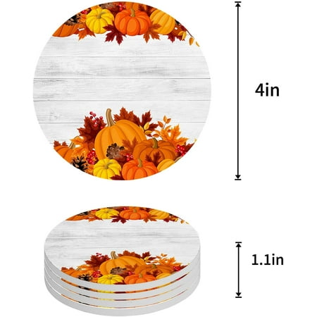 

KXMDXA Autumn Harvest Crop Pumpkins Berry Wooden Grain Set of 8 Round Coaster for Drinks Absorbent Ceramic Stone Coasters Cup Mat with Cork Base for Home Kitchen Room Coffee Table Bar Decor