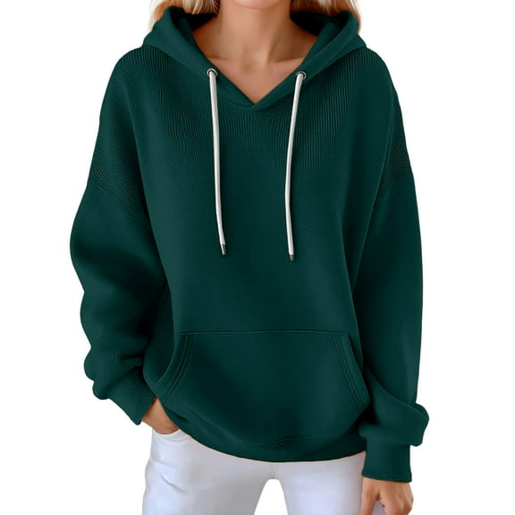 Bibifish Womens Hoodies Solid Color Drawstring Hood Long Sleeve Hoodies With Pocket Loose Fit Modern Casual Dates Daily Timeless Pullover Tops