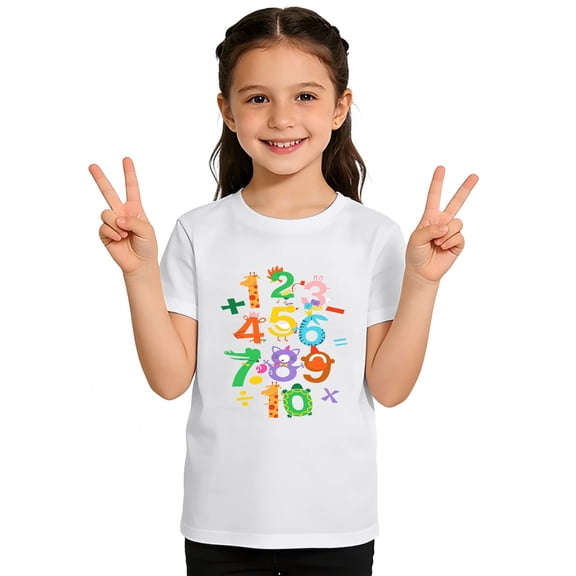 Bobifish Toddler Boys Back To School Short Sleeve Crew Neck T-Shirts Cartoon Animal Number Print Back To School Season Kids Tees