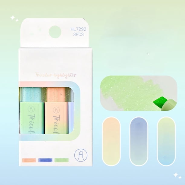 Pack de 3 iluminadores perfumados con purpurina con colores pastel y punta de cincel para escribir en un diario, tomar notas y manualidades caseras