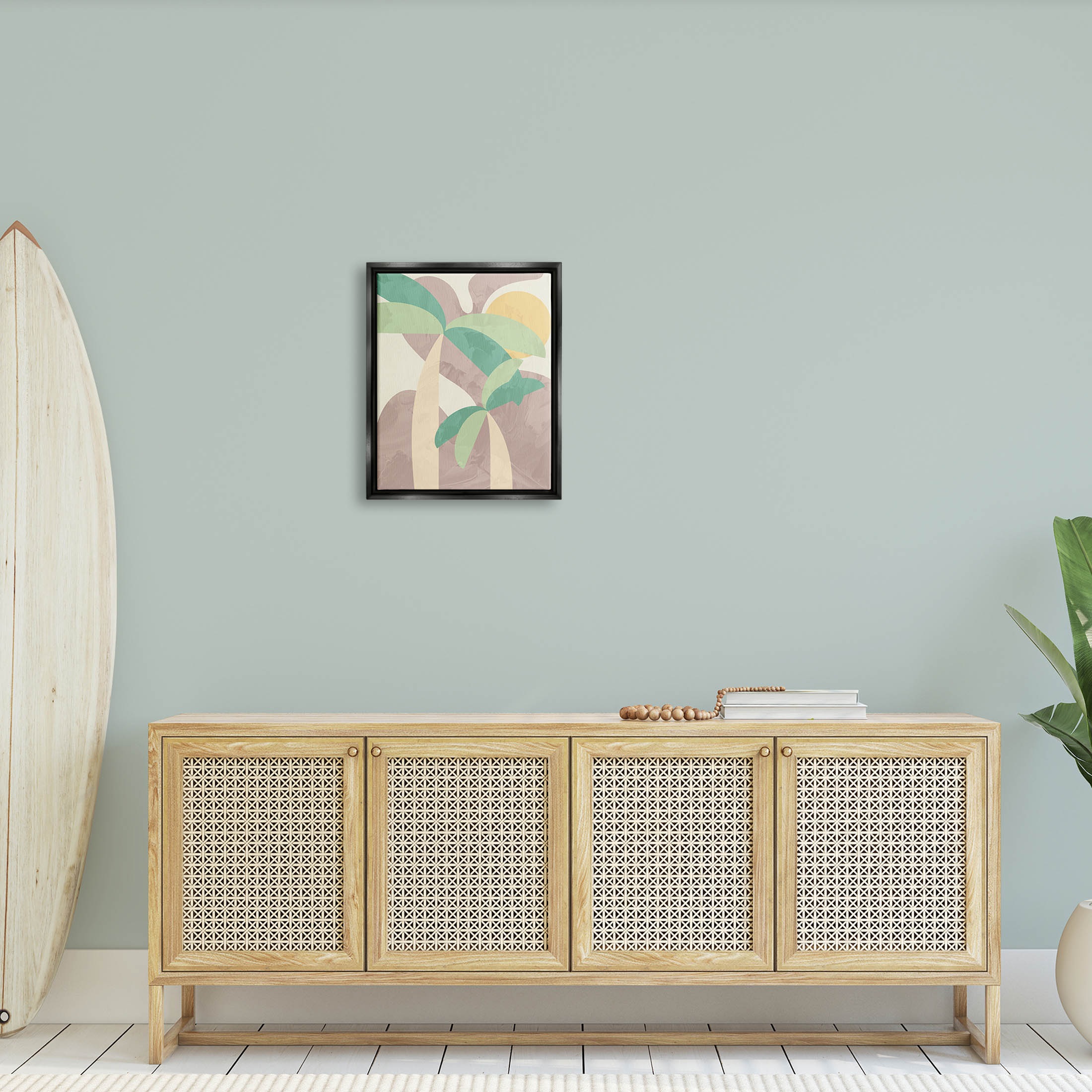 Abstract Summer Palms Shapes Botanical & Floral Graphic Art Jet Black Framed Art Print Wall Art