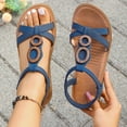 thumbnail image 2 of Eltusu Women's Flat Sandals, Ankle Strap Casual No Slip Open Toe Summer Shoes Blue Size 6, 2 of 9