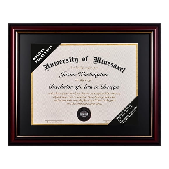 Marco para diplomas GAMYPET de madera maciza de 21 x 29,7 cm con tapete o 28 x 35 cm