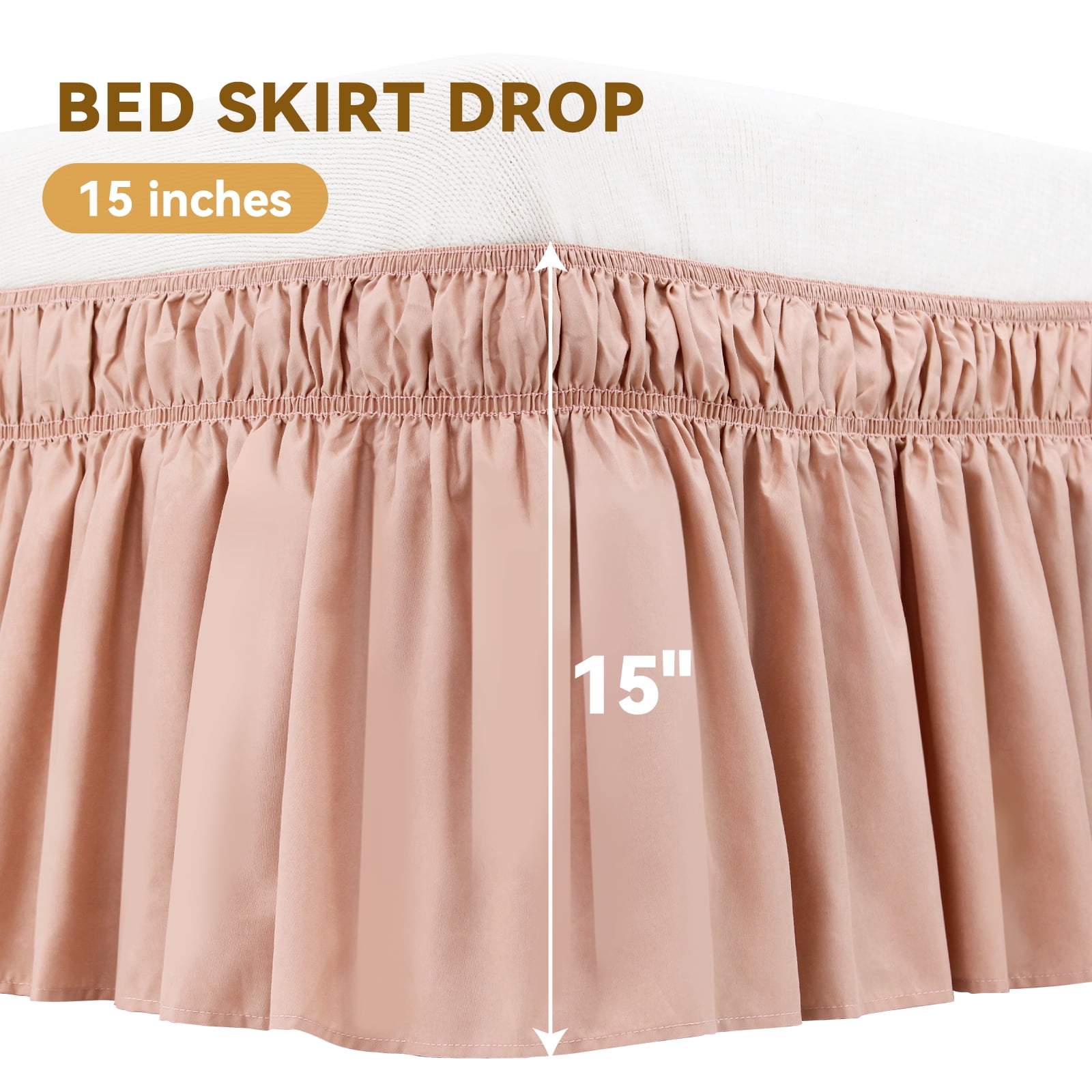 Lotus Root Pink Skirts, Wrap Around Dust Ruffle for Queen Beds, 15-inch Tailored Drop, Easy to Install and Clean