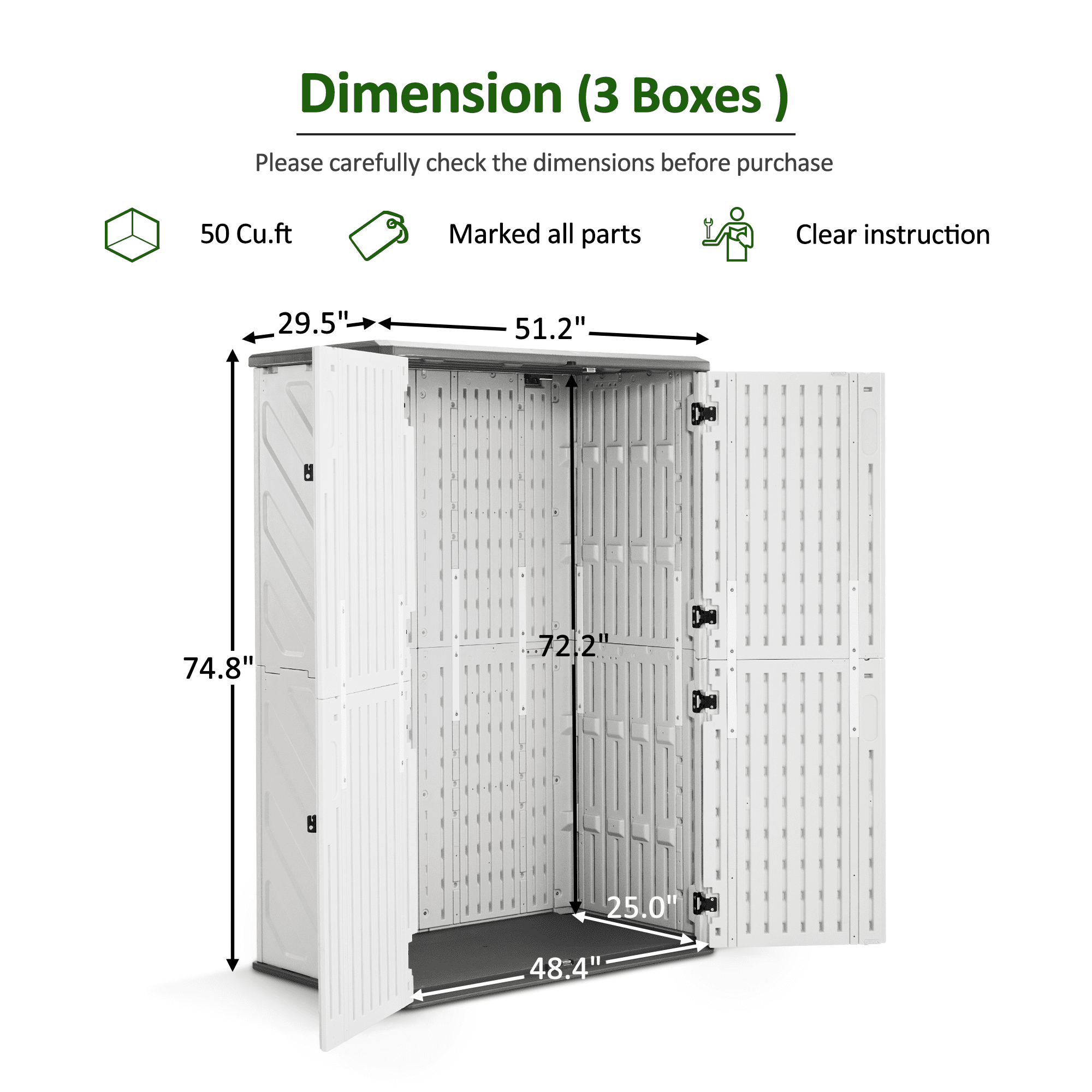Macrout 4.3 x 2.5 ft Vertical Outdoor Plastic Storage Cabinet with Floor, Resin Garden Tool Shed
