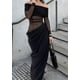 thumbnail image 2 of Vestido NRTHYE de malla con hombros descubiertos y manga larga, maxi fruncido para mujer, 2 of 8