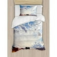 thumbnail image 3 of Western Duvet Cover Set, Horse in Monument Valley Open Sky Clouds Arizona America Landscape Print, Decorative 3 Piece Bedding Set with 2 Pillow Shams, Queen Size, Cream Blue, by Ambesonne, 3 of 3
