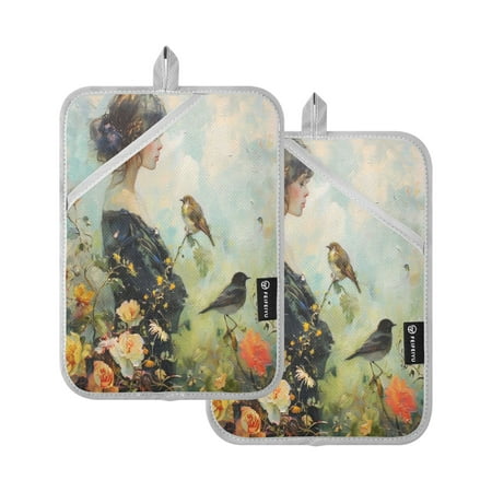 

Two Pieces Of Square Heat Insulation Pad Oven Mitts 7x9.8 Inch Oven Microwave Kitchen Cooking Baking Beauty in Painting