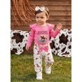 thumbnail image 3 of Cjfdfy Newborn Baby Girl Western Outfits Horse Cowgirl Graphic Long Sleeve Ruffle Romper Country Bow Pants Headband Cute Country Cowgirl Halloween Fall Winter Clothes 0-18M, 3 of 9