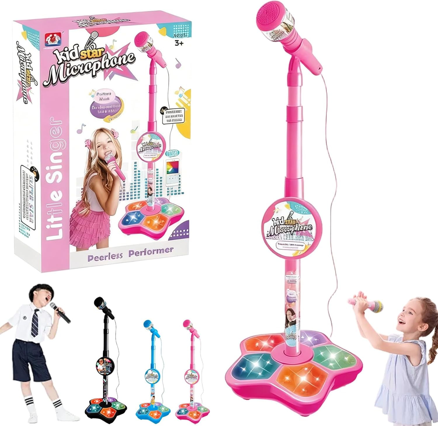 2026 New All-in-One Microphone Toy, 5-in-1 Kid Star Microphone with Stand Bluetooth, Adjustable Height Karaoke Microphones with Music&Light, for Christmas and Birthday Gifts