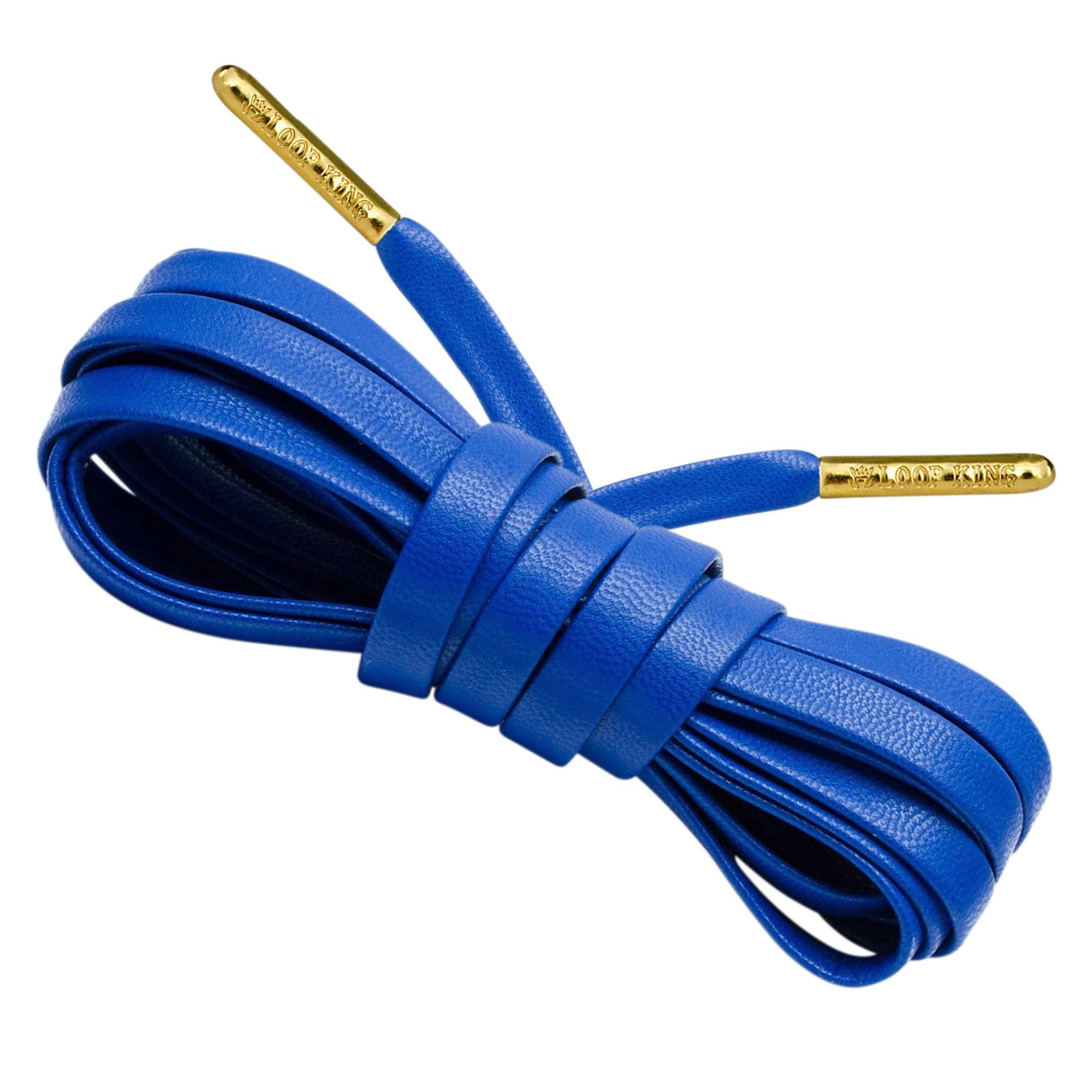 Luxury Royal Blue Leather Shoe Laces with Gold Tips From Loop King