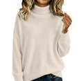 thumbnail image 4 of Yigetop Women's Cable Knit Turtleneck Sweater Soft Cozy Long Sleeve Pullover Casual Tops Warm Knitwear for Fall Winter Daily Wear Beige L, 4 of 6