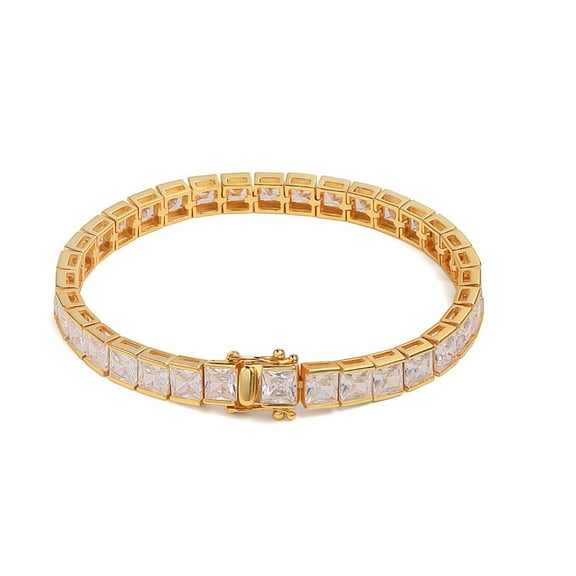 Elegant Gold Tennis Bracelets for Women Men 5.5MM Princess Cut 5A CZ Simulated Diamond Tennis Bracelet 925 Sterling Silver Bracelet Jewelry 6.5-8 Inch