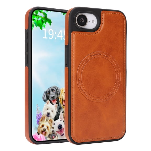 for iPhone 16e Case, Premium PU Leather TPU Hybrid Shockproof Slim Cover, Compatible with MagSafe, Lightweight Classic Design Drop Protective Back Case, for iPhone 16e, Lightbrown