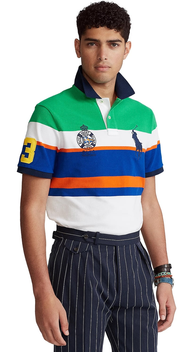 striped mesh polo