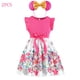 thumbnail image 3 of Vestido informal con estampado de flores para niña, ropa elegante de verano, estilo coreano, manga voladora con lazo, para uso diario, 3 of 5