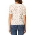 thumbnail image 3 of INSPIRE CHIC Women's Peter Pan Collar Chiffon Floral Top Puff Sleeve Blouse M White Red, 3 of 5