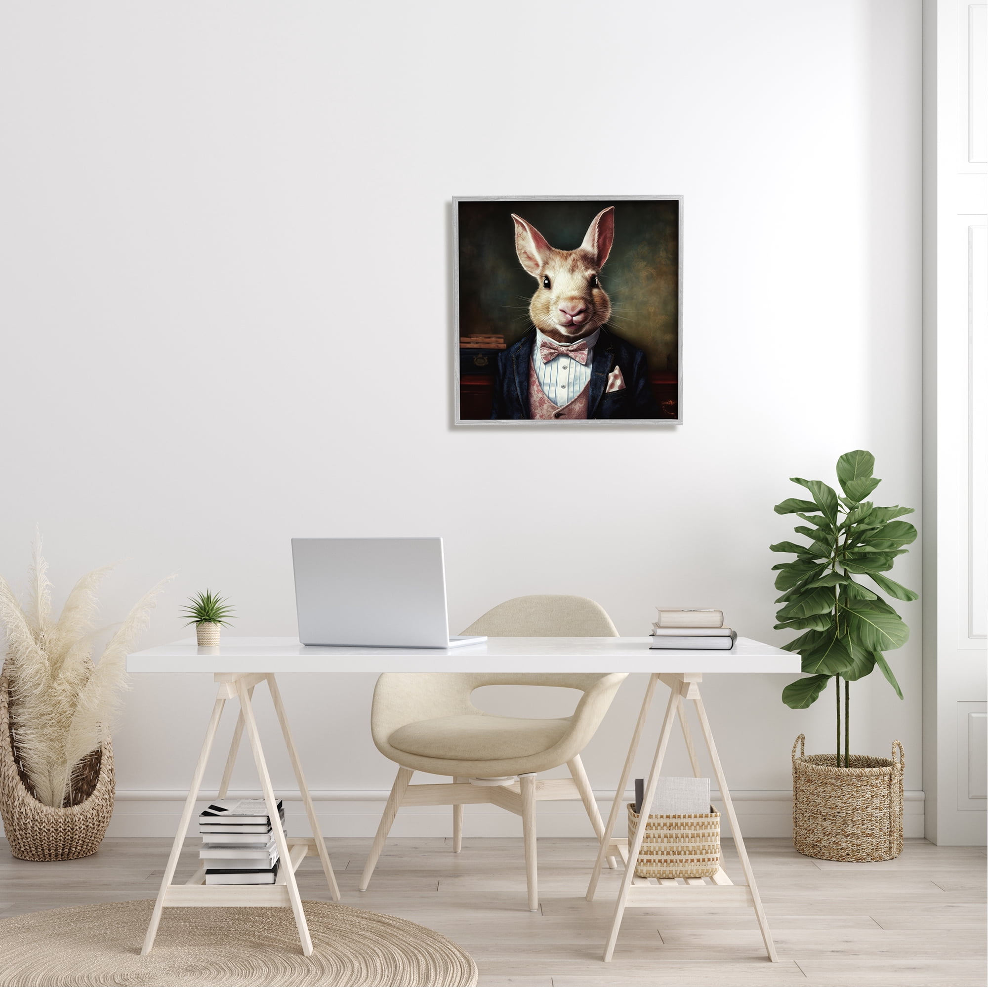Stupell Industries Classy Fashion Rabbit Animals & Insects Painting Gray Framed Art Print Wall Art, 24 x 24
