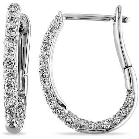 1/2 Carat T.W. Diamond 10kt White Gold Hoop Earrings
