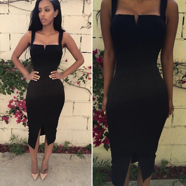 Sexy mujer Bodycon sin mangas verano noche fiesta lápiz vestido negro XL Likrtyny Para estrenar