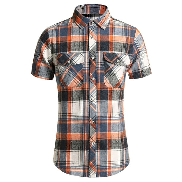Camisas Para Hombre Manga Corta Camisa a cuadros para hombre Tendencia Camisa de manga corta y guapo de tamano Blue 3XL Walmart en linea
