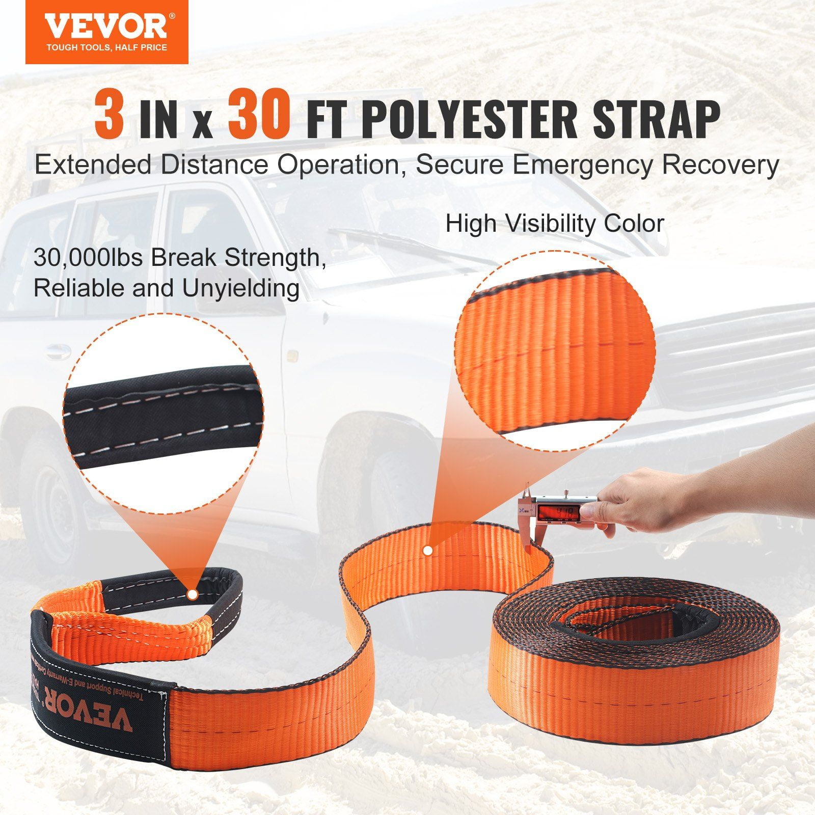 Off Road Recovery Kit 3 x 30 Heavy Duty Winch Kit 30000 lbs Tow Straps 44092 lbs D Ring Shackles Shackle Receiver Snatch Block Pulley Gloves Storage Bag for ATV Jeep Truck