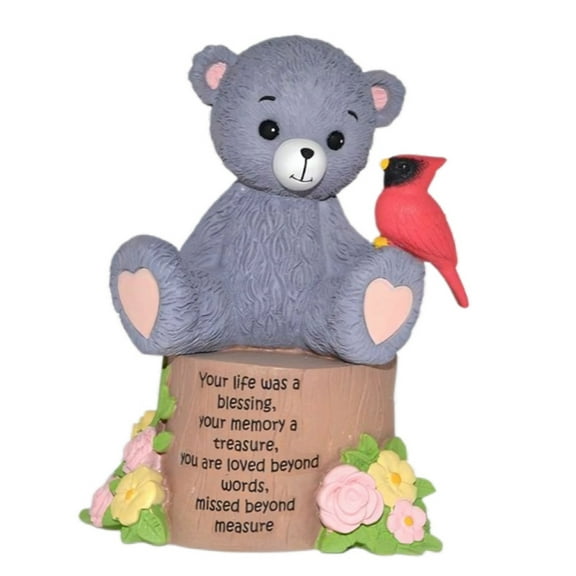 The Hamilton Collection Faithful Fuzzies® Forever in My Heart Figurine Collection Issue #5: 'Life Blessing' Memorial Bear Figurine with Cardinal & Flowers Keepsake Gift 3.5-Inches