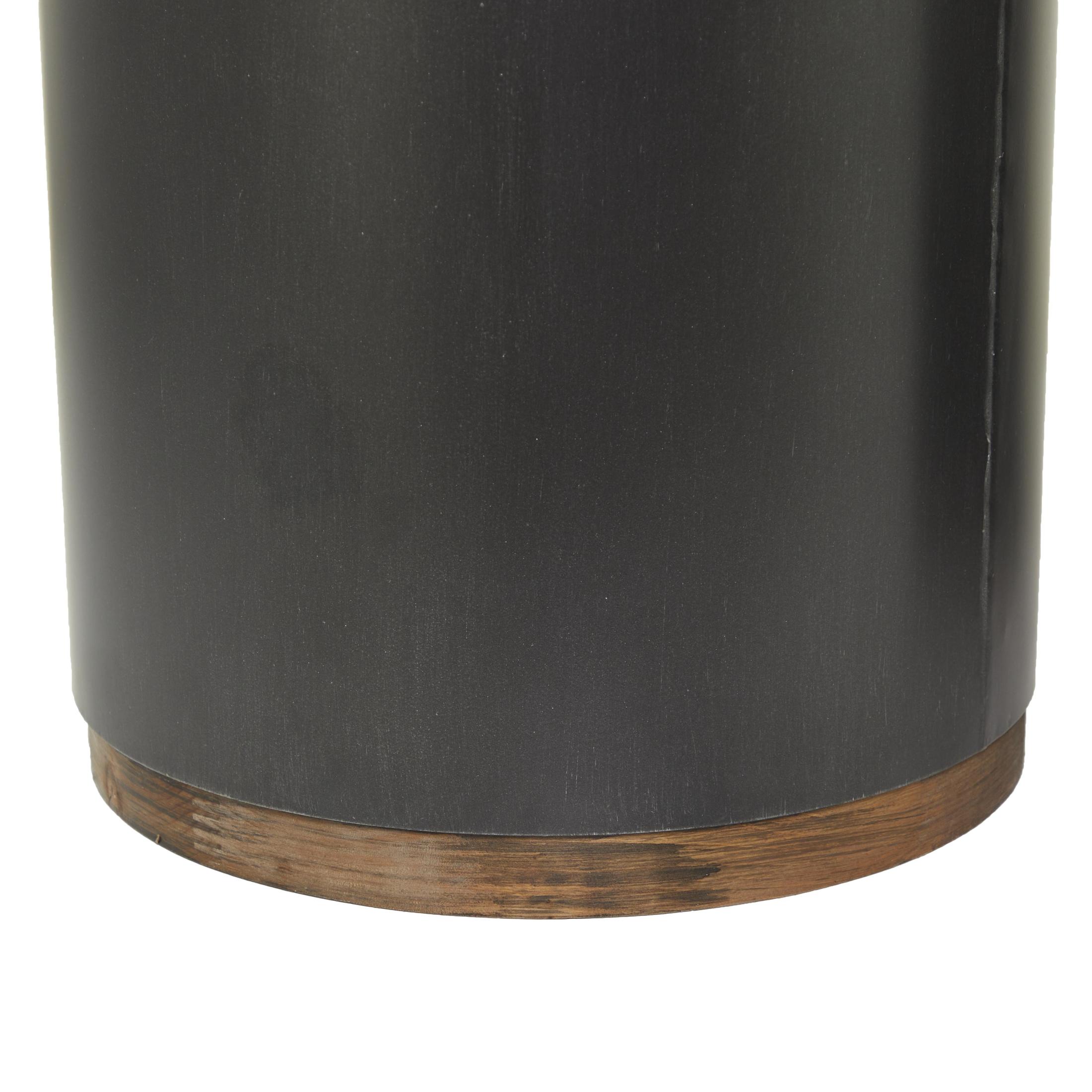 DecMode 19" x 21" Black Metal Drum Accent Table with Brown Wood Top, 2-Pieces