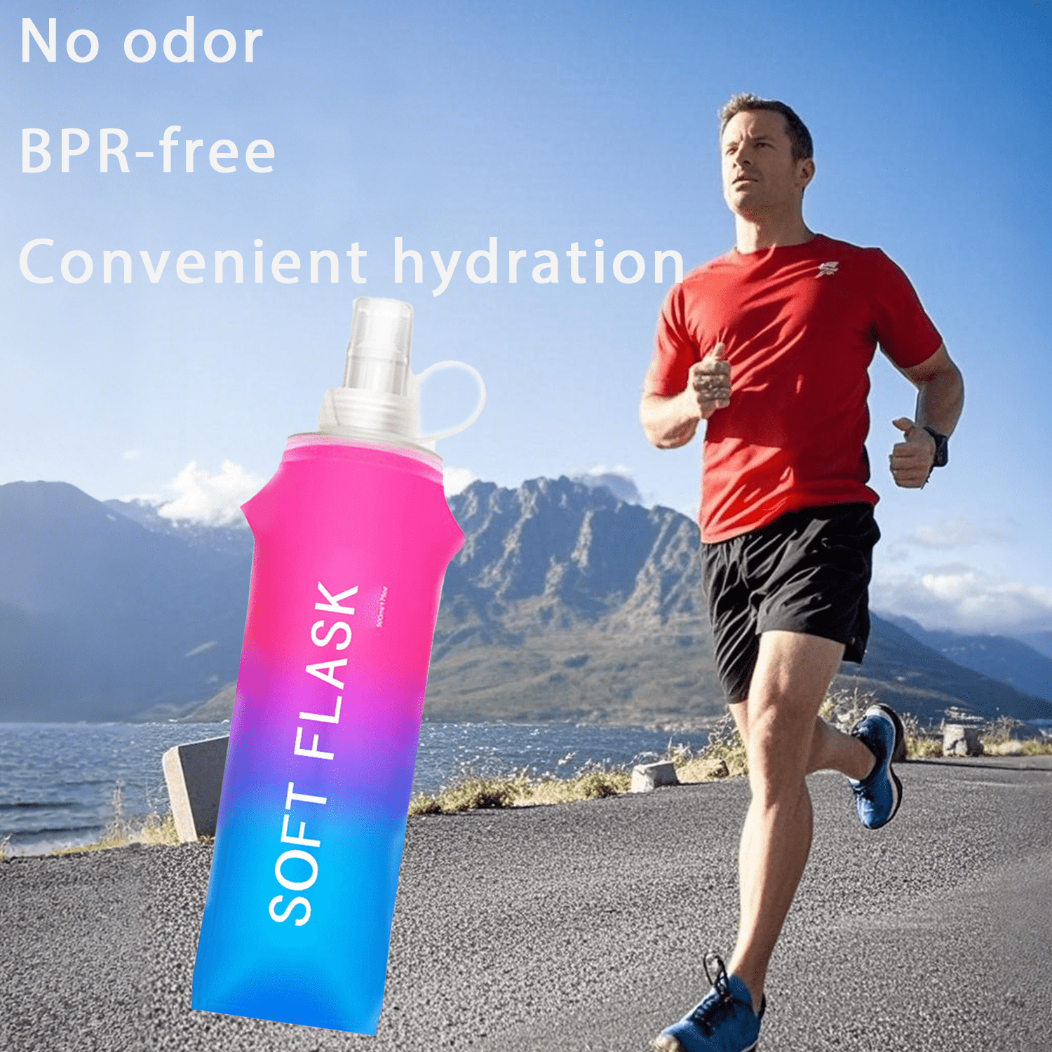 2- Pack Folding Soft Flask Portable Collapsible Running Lightweight Water Bottle for Outdoor Sports,Travel with Mouthpeice Cover - Ideal for Hiking Cycling Climbing (250ml/8.45oz, Pink Blue)