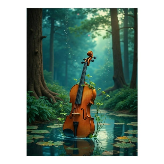 Diamond Art Kit for Adults, Violin In Enchanted Forest Stream Diamond Painting for Adults Beginners, 5D DIY Diamond Art Painting Kits, Colorful Diamond Painting Craft for Home Decor 12x16