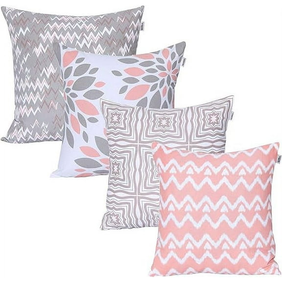 ACCENTHOME Pack of 4 | Printed Soft Decorative Square Throw Pillow Covers Cushion Covers Pillowcases | Home Decorations for Sofa, Couch, Bedroom | Indoor &Outdoor Cushion Covers | 18"x18" in Blus-Grey