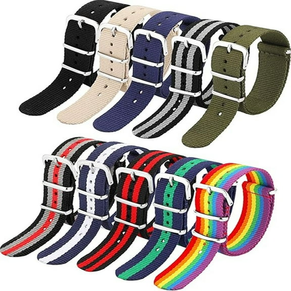 10 Pcs Nylon Watch Strap Military Replacement Watch Band with Stainless Steel Buckle for Men and Women's Band Replacing, 18 mm