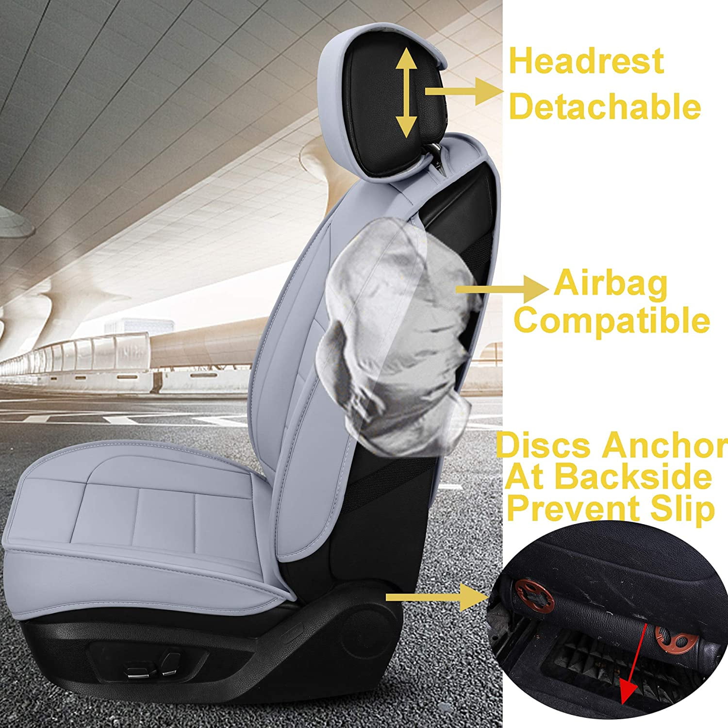 INCH EMPIRE 2 Front Car Seat Cover-Water Proof Synthetic Leather Cushion Universal Fit for Most of Sedan SUV Truck Hatchback Durable Use for All Season 2 Front Gray Line