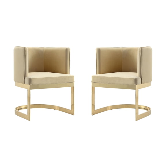 Manhattan Comfort Aura 18.9" Velvet Dining Chair in Sand (Set of 2)
