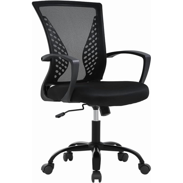 Office Chair Desk Chair Computer Chair Ergonomic Chair Adjustable Executive Mesh Mid Back with 360 Degree Swivel Wheels Lumbar Support Armrest (Black)