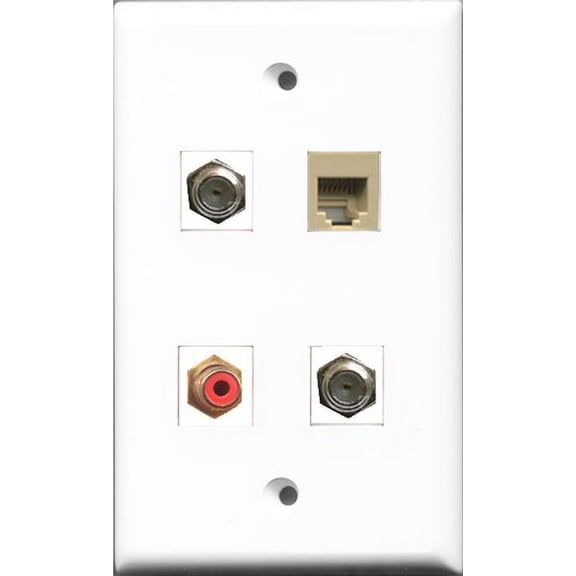 RiteAV 1 Port RCA Red 2 Port Coax Cable TV- F-Type and 1 Port Phone RJ11 RJ12 Beige Wall Plate