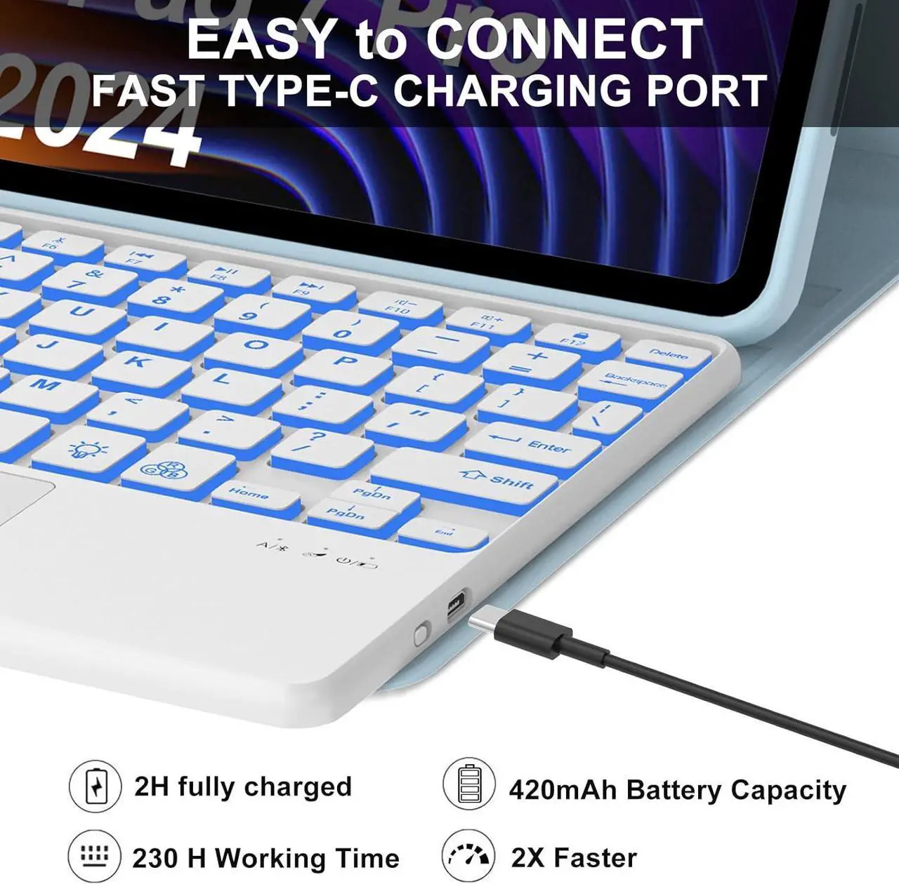 Keyboard Case for Xiaomi Pad 7/ Pad 7 Pro 11.2 Inch, 7 Color Backlit, Magnetic Detachable Wireless Bluetooth Keyboard, Multi-Touch Trackpad, Stain Resistant Cover, Rechargeable